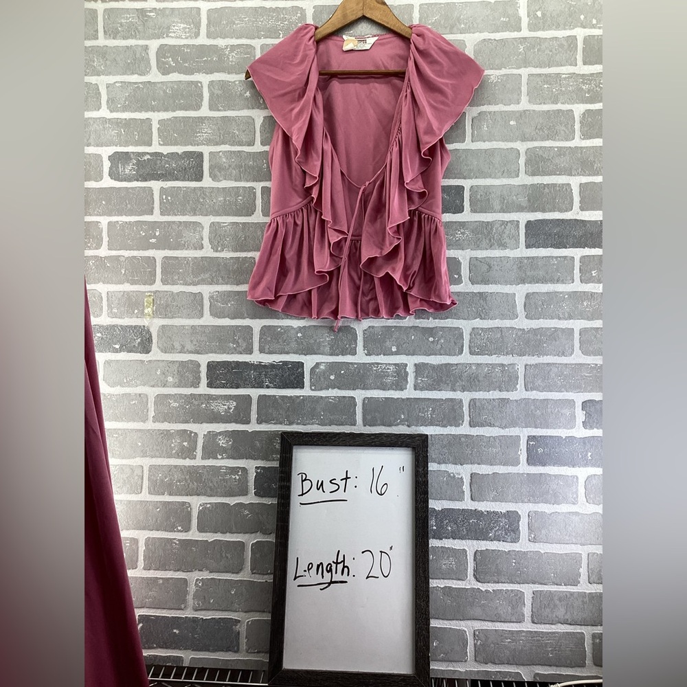 Vintage Montgomery Ward Rose Pink Slip Dress With Matching Ruffle Tied Top Small - Picture 2 of 13